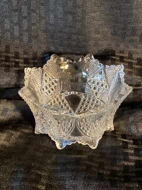 Vintage Small Crystal Footed Bowl thought to be Fostoria Carmen. (4” by 2.5”)